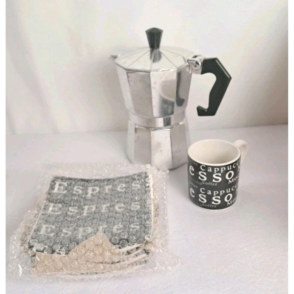 Primula 9 Piece Espresso Set Coffee Maker 4 Cups and 4 Saucers